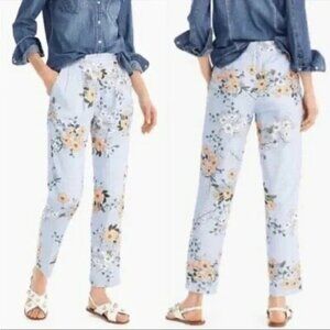 J.Crew Floral Printed Pants Size 2 Romantic Summer Blue Elastic Waist Lightweigh